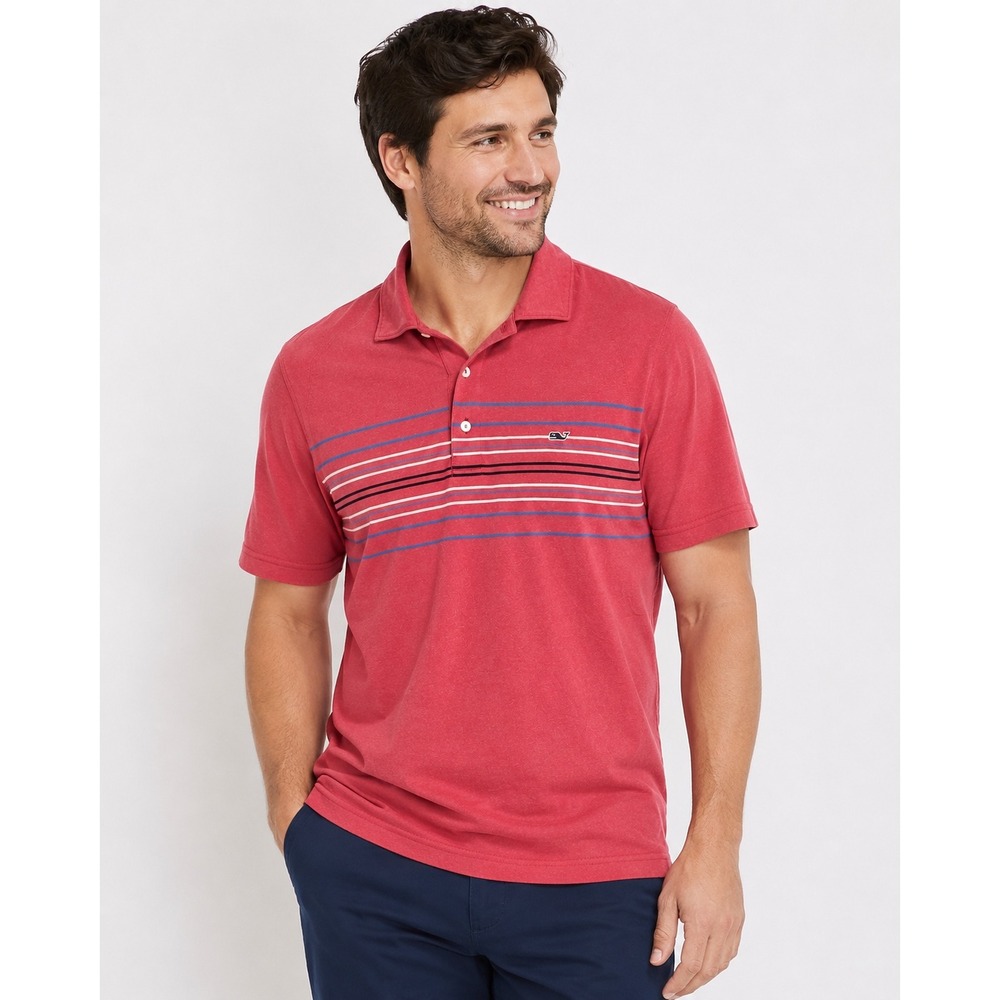Vineyard Vines Mens Performance Polo Shirt M Red Striped Short Sleeve Golf Top